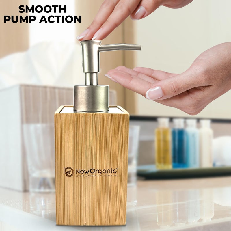 Now Organic - Living a Conscious Lifestyle Now Organic Brand Premium Bamboo Full Bathroom Accessories Organizer Set with Towel Tray soap Dispenser soap Dish Holder Dustbin Tissue Box and Toothbrush Holder All Combo 6  - Image 4