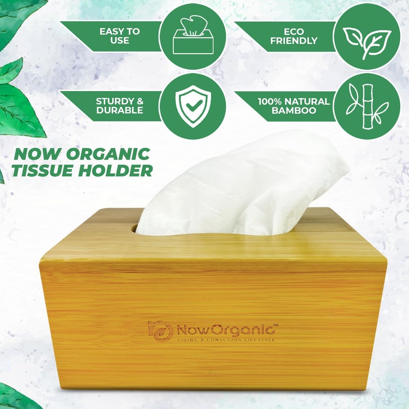 Now Organic - Living a Conscious Lifestyle Now Organic Brand Premium Bamboo Full Bathroom Accessories Organizer Set with Towel Tray soap Dispenser soap Dish Holder Dustbin Tissue Box and Toothbrush Holder All Combo 6  - Image 5