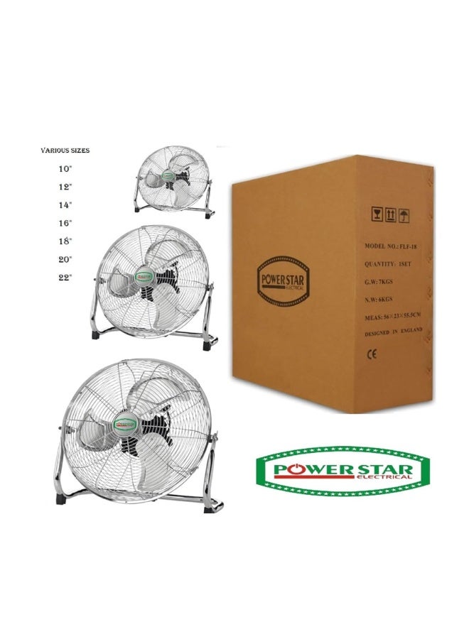 Powerstar Pedestal Fan – Chrome High Velocity Floor Fan with 3-Speed Settings & Tilting Feature for Home, Gym & Office (18 Inch) - Image 4