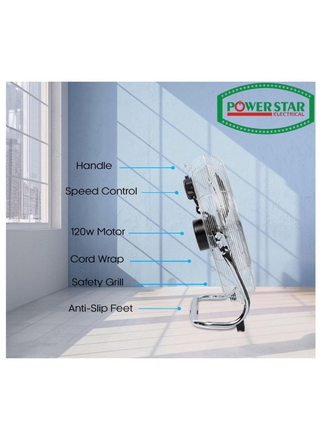 Powerstar Pedestal Fan – Chrome High Velocity Floor Fan with 3-Speed Settings & Tilting Feature for Home, Gym & Office (18 Inch) - Image 3