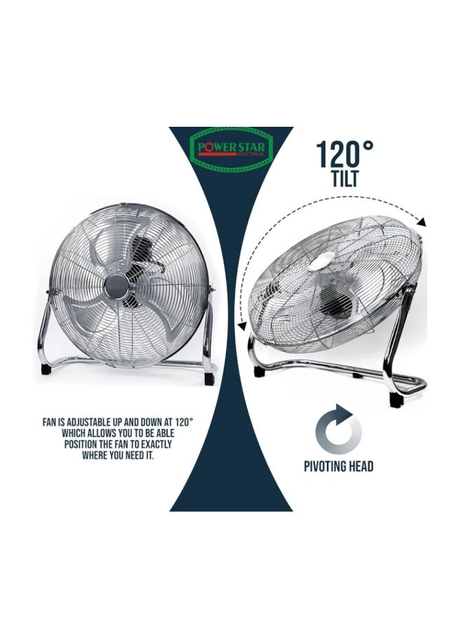 Powerstar Pedestal Fan – Chrome High Velocity Floor Fan with 3-Speed Settings & Tilting Feature for Home, Gym & Office (18 Inch) - Image 2