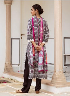 ISHIN Women's White Viscose Blend Printed Tunic Full Length Casual Straight Fit Kurta Set  - Image 5