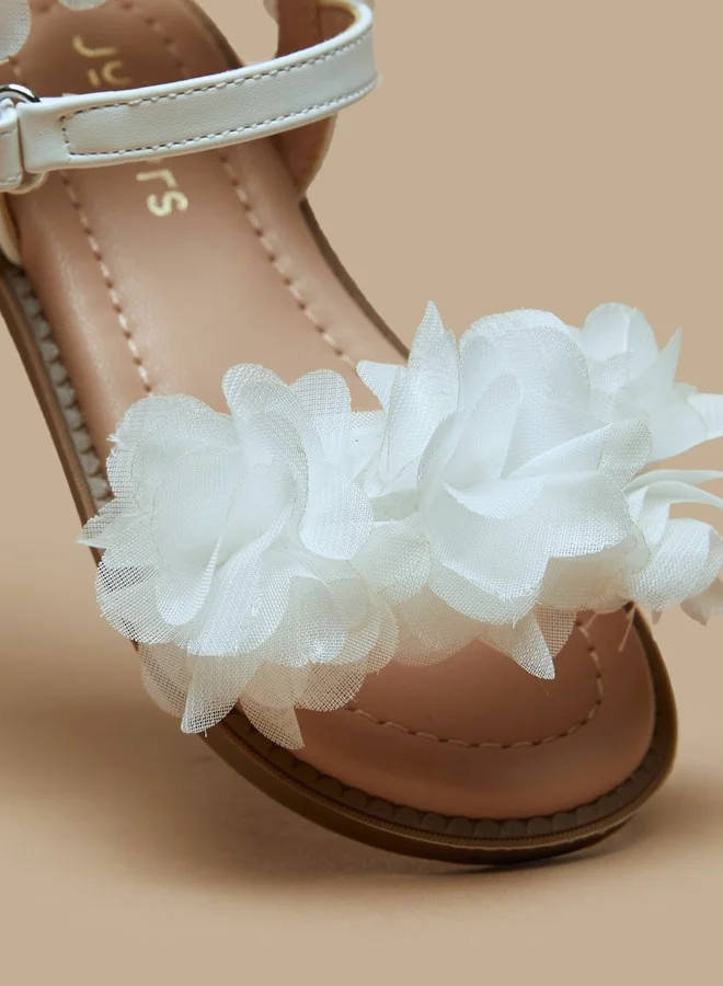 جونيورز Girls Floral Accent Sandals With Hook And Loop Closure