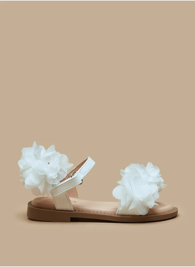 جونيورز Girls Floral Accent Sandals With Hook And Loop Closure