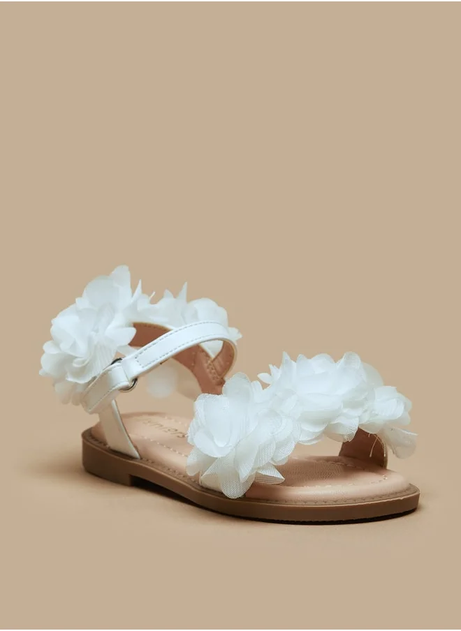 جونيورز Girls Floral Accent Sandals With Hook And Loop Closure