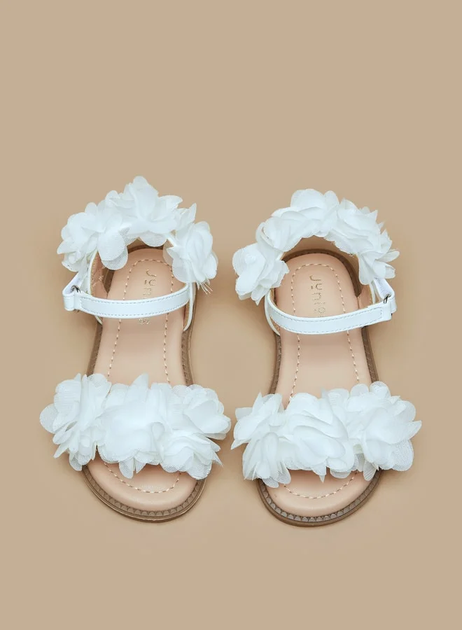 جونيورز Girls Floral Accent Sandals With Hook And Loop Closure