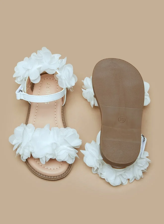 جونيورز Girls Floral Accent Sandals With Hook And Loop Closure