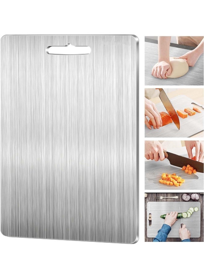 DUNISO Stainless Steel Cutting Board，304 Stainless Steel Double Sided Food-Grade Worktop Chopping Board With Hanging Hole, Rust Proof Non Stick Thick Chopping Board, Sturdy and Durable, Easy to Clean,for Home Kitchen，34*23 CM - Image 1
