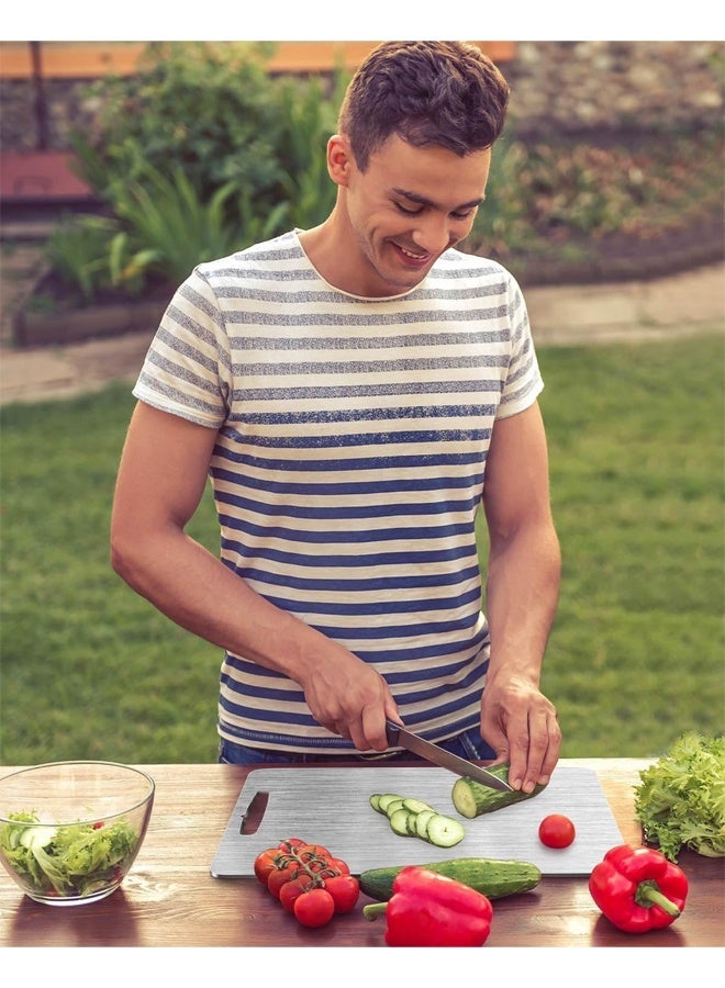 DUNISO Stainless Steel Cutting Board，304 Stainless Steel Double Sided Food-Grade Worktop Chopping Board With Hanging Hole, Rust Proof Non Stick Thick Chopping Board, Sturdy and Durable, Easy to Clean,for Home Kitchen，34*23 CM - Image 3