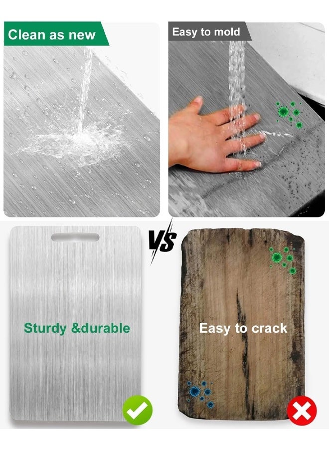 DUNISO Stainless Steel Cutting Board，304 Stainless Steel Double Sided Food-Grade Worktop Chopping Board With Hanging Hole, Rust Proof Non Stick Thick Chopping Board, Sturdy and Durable, Easy to Clean,for Home Kitchen，34*23 CM - Image 2