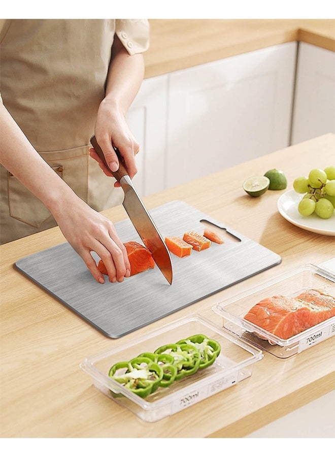 DUNISO Stainless Steel Cutting Board，304 Stainless Steel Double Sided Food-Grade Worktop Chopping Board With Hanging Hole, Rust Proof Non Stick Thick Chopping Board, Sturdy and Durable, Easy to Clean,for Home Kitchen，34*23 CM - Image 4