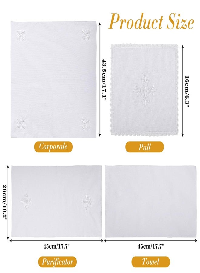 TALPGOD 4 Pcs Altar Supplies Linen Corporal for Churches Sets (Pall,Corporal,Purificator,Towel) White Linen Altar Cloth Silver Cross Embroidery,Mass Kit Catholic for Priest - Image 2