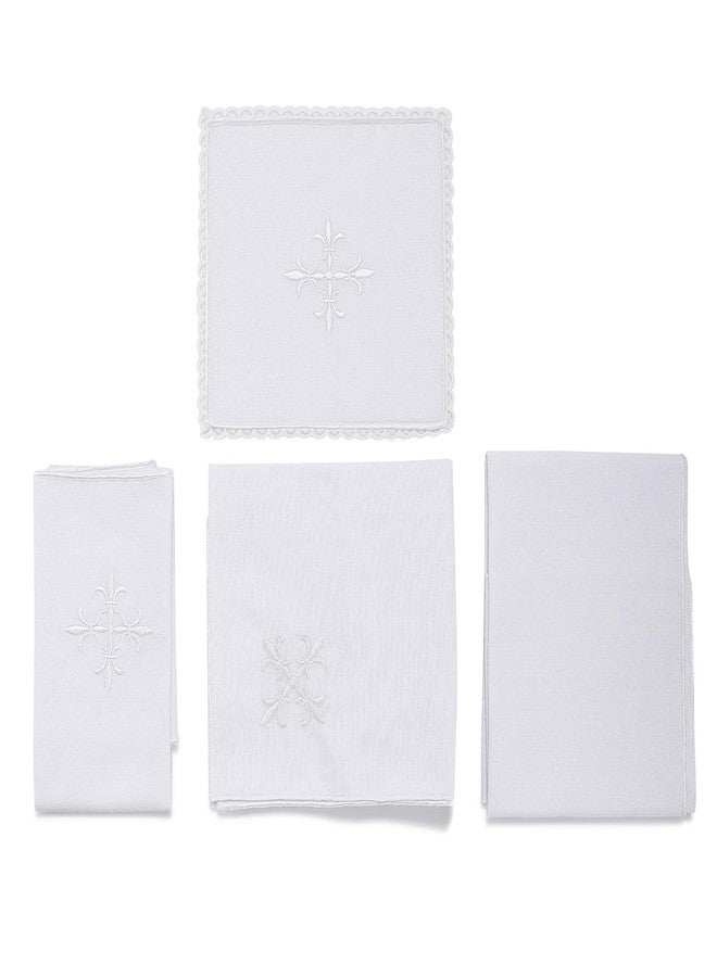 TALPGOD 4 Pcs Altar Supplies Linen Corporal for Churches Sets (Pall,Corporal,Purificator,Towel) White Linen Altar Cloth Silver Cross Embroidery,Mass Kit Catholic for Priest - Image 3
