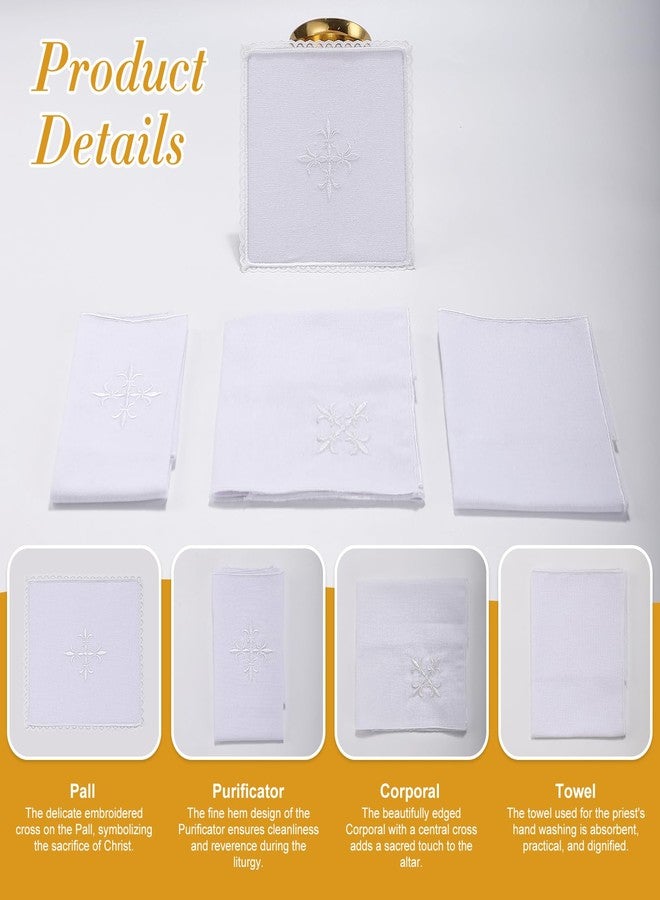 TALPGOD 4 Pcs Altar Supplies Linen Corporal for Churches Sets (Pall,Corporal,Purificator,Towel) White Linen Altar Cloth Silver Cross Embroidery,Mass Kit Catholic for Priest - Image 4