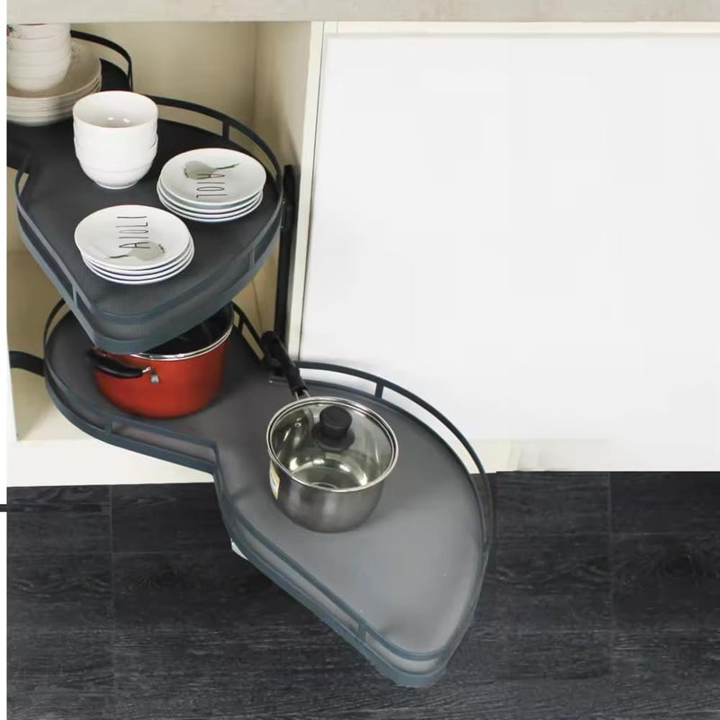 DBR DBR Kitchen Soft Close Revolving Storage Baskets Swing Tray Magic Corner for Cabinet Blind Corner RIGHT OPENING GRAY  - Image 1