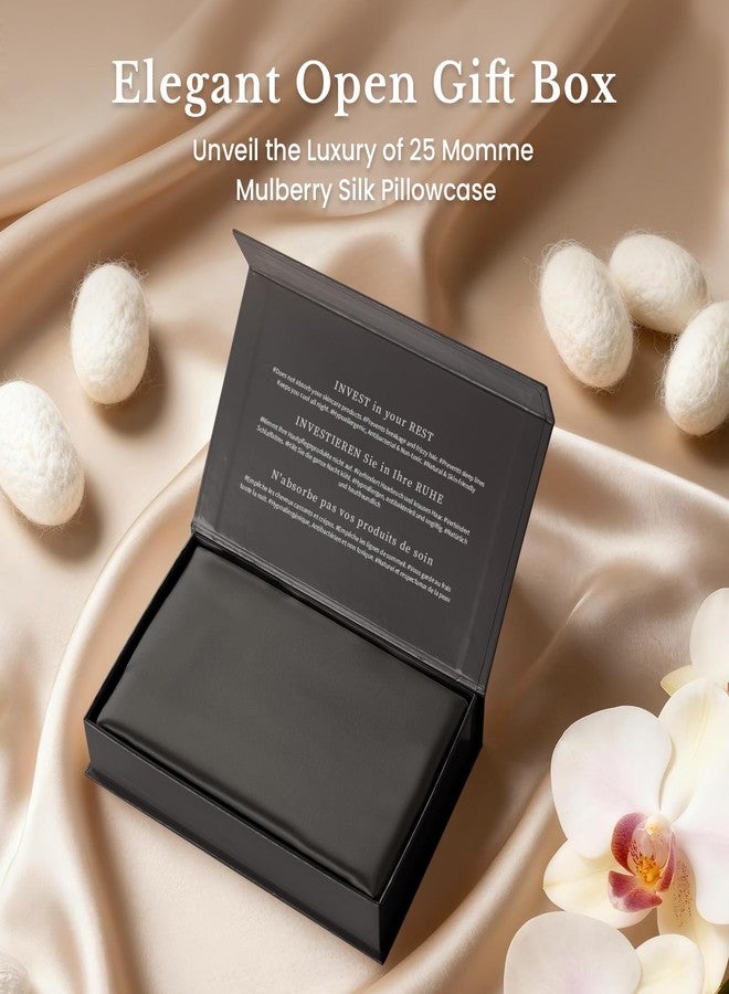 THXSILK Natural 25 Momme 100% Mulberry Silk Pillowcase for Hair and Skin, Standard Size 20"x26" Silk Pillow Case with Gift Box, Premium Grade 6A+ Silk Pillow Cover with Zipper(Black, 1pc) - Image 2