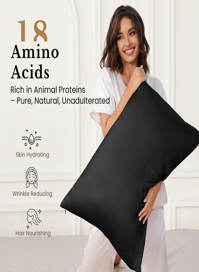 THXSILK Natural 25 Momme 100% Mulberry Silk Pillowcase for Hair and Skin, Standard Size 20"x26" Silk Pillow Case with Gift Box, Premium Grade 6A+ Silk Pillow Cover with Zipper(Black, 1pc) - Image 3