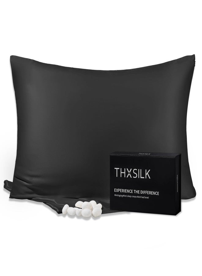 THXSILK Natural 25 Momme 100% Mulberry Silk Pillowcase for Hair and Skin, Standard Size 20"x26" Silk Pillow Case with Gift Box, Premium Grade 6A+ Silk Pillow Cover with Zipper(Black, 1pc) - Image 1