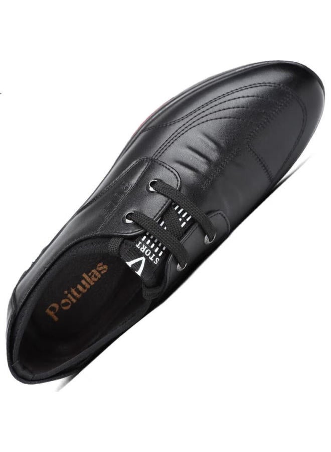 Poitulas Men'S Fashion Lace-Up Business Casual Leather Shoes British Style Versatile Lightweight Casual Shoes Men 5699 Black Size 41 - Image 1