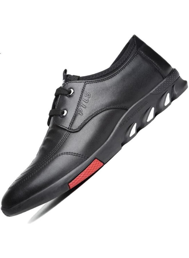Poitulas Men'S Fashion Lace-Up Business Casual Leather Shoes British Style Versatile Lightweight Casual Shoes Men 5699 Black Size 41 - Image 2