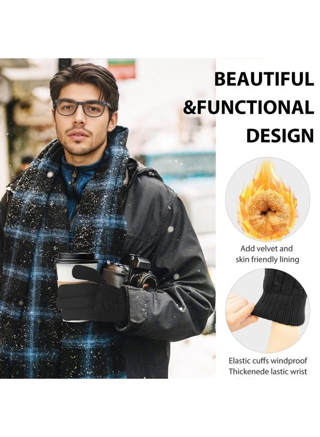 YUHAN PRETTY Winter Gloves for Men Wool Thermal Fleece Lining Touch Screen Knit Warm Snow Gloves for Running Cycling Cold Weather（Black） - Image 2