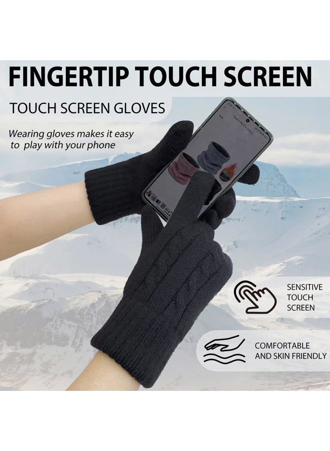 YUHAN PRETTY Winter Gloves for Men Wool Thermal Fleece Lining Touch Screen Knit Warm Snow Gloves for Running Cycling Cold Weather（Black） - Image 3