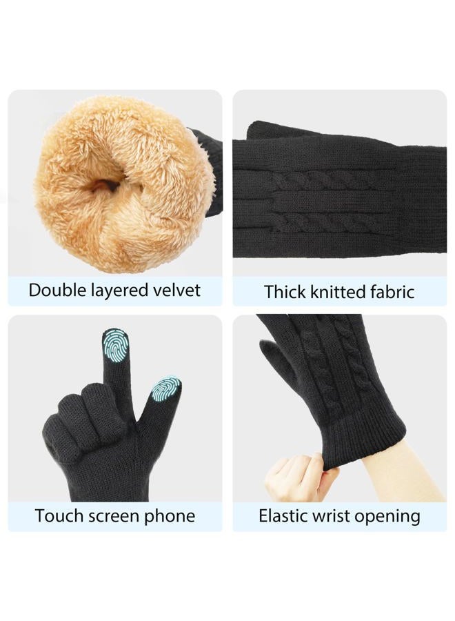 YUHAN PRETTY Winter Gloves for Men Wool Thermal Fleece Lining Touch Screen Knit Warm Snow Gloves for Running Cycling Cold Weather（Black） - Image 4