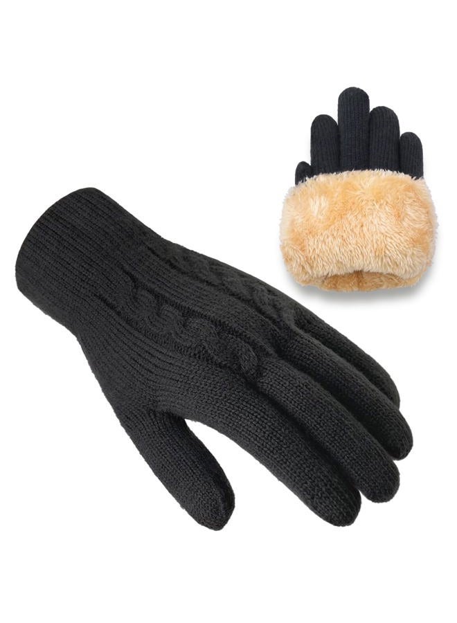 YUHAN PRETTY Winter Gloves for Men Wool Thermal Fleece Lining Touch Screen Knit Warm Snow Gloves for Running Cycling Cold Weather（Black） - Image 1
