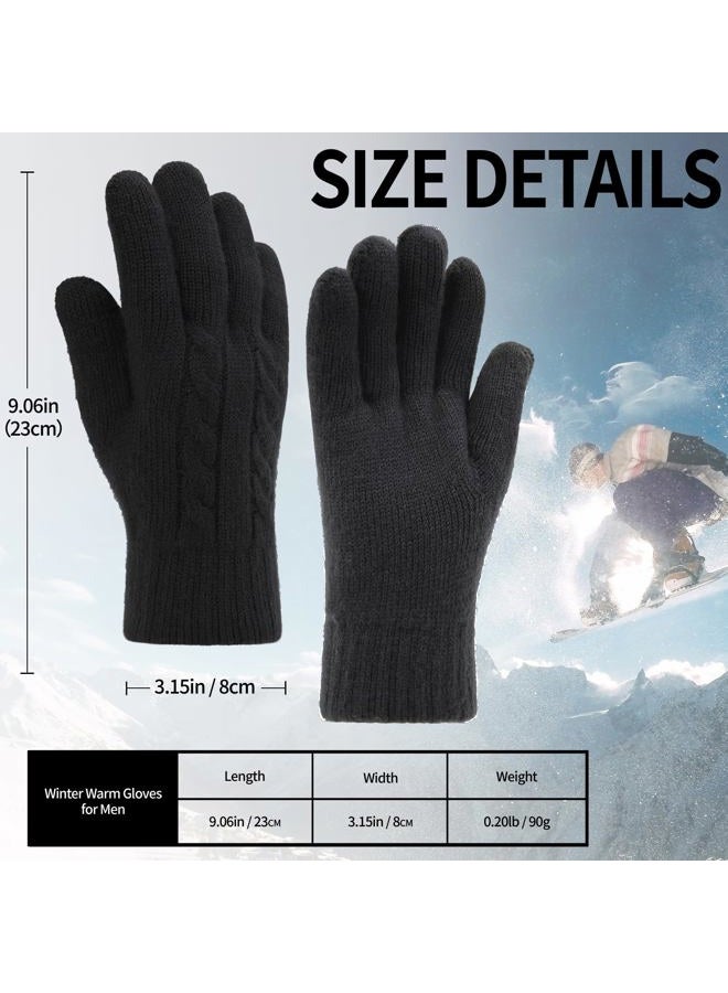 YUHAN PRETTY Winter Gloves for Men Wool Thermal Fleece Lining Touch Screen Knit Warm Snow Gloves for Running Cycling Cold Weather（Black） - Image 5