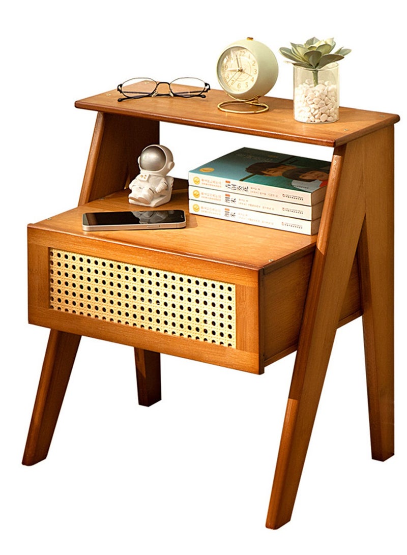Sharpdo طاولة جانبية بنمط خشبي من شارب دو للغرف النوم باللون البني مع درج تخزين بطبقة واحدة 43*31*50 سم - Image 1