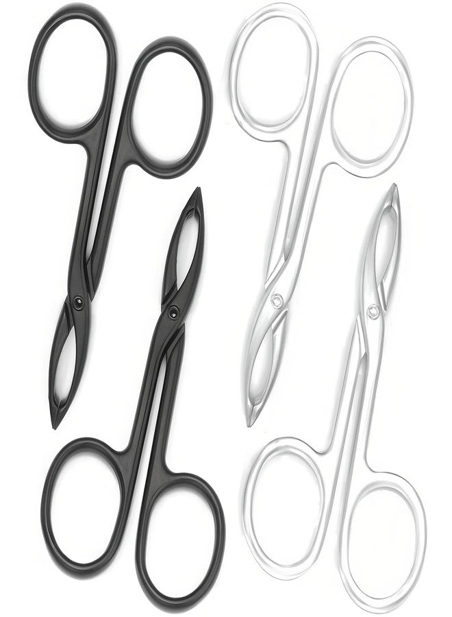 Kootinn Tweezers Scissor Handle Straight Tip Scissor Shaped Eyebrows Tweezers for Hair Plucker Remover Facial Hair Eyebrows Care (4 pcs with Silver and Black) - Image 1