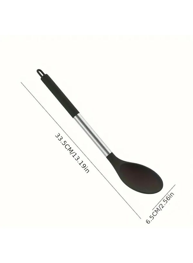 Large Non Stick Heat Resistant Green Silicone Soup Spoon With Stainless Steel Handle - Image 3