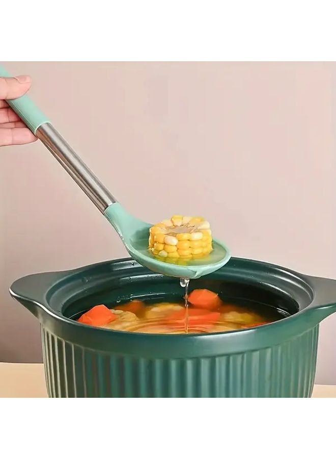 Large Non Stick Heat Resistant Green Silicone Soup Spoon With Stainless Steel Handle - Image 5