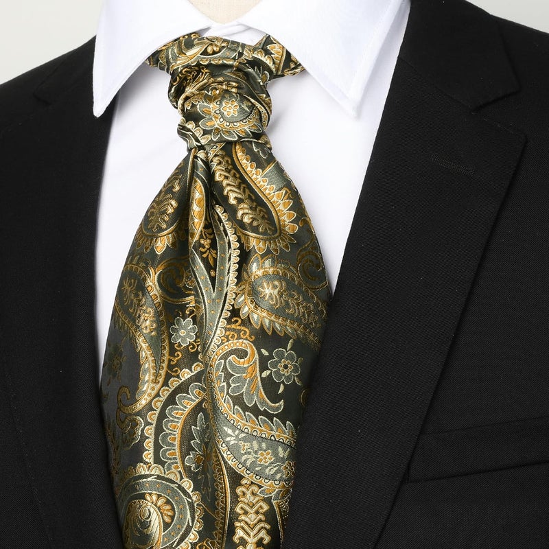 MIPPO Men's Ascot Paisley Floral Jacquard Woven Gift Cravat Tie and Pocket Square Set - Image 2