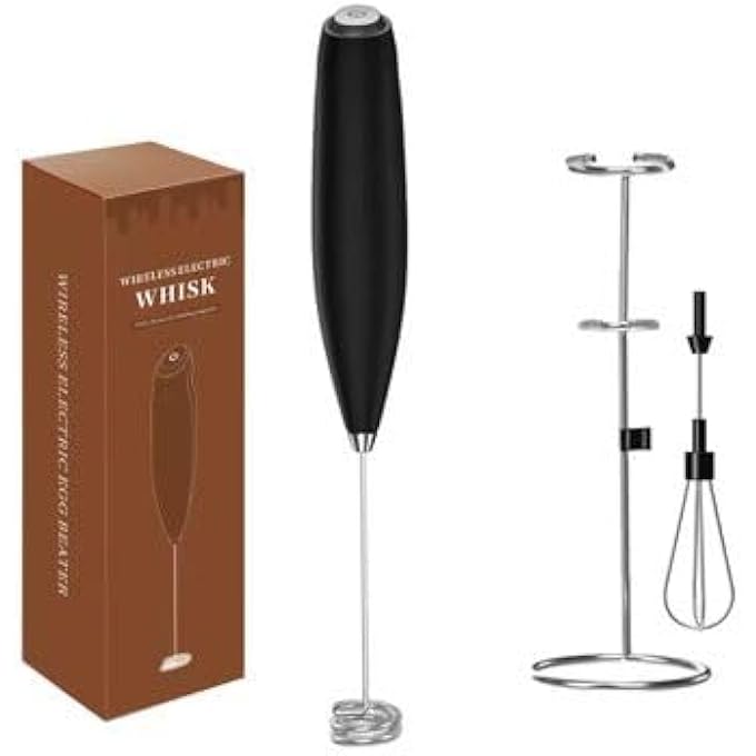 ريحني خفاقة حليب كهربائية مع حامل وصانعة رغوة يدوية للقهوة ومكونات متعددة وخلاط أسود - Image 1