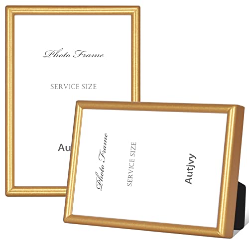 Autjvy 35x5 Picture Frame Matte Gold Modern Simple Thin Aluminum Metal Photo Frame with HD Real Glass Display for Tabletop and Wall Collage 2 Pack