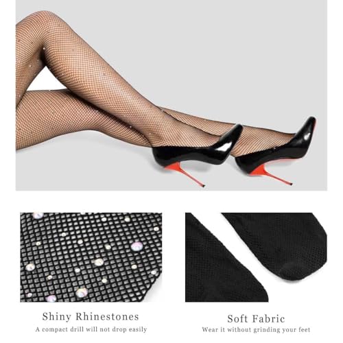 Sizi Fishnet Stockings Rhinestone High Waist Sparkly Tights for Women and Girls. (XL) - Image 3