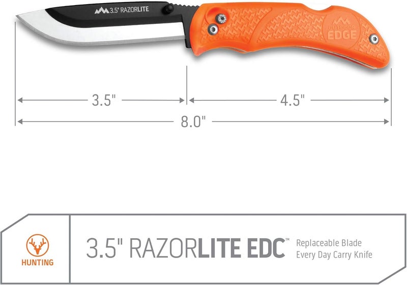 Outdoor Edge Razor-Lite Folding Hunting Knife – 3.5″ Replaceable Razor Blades, Non-Slip Rubber Handle, Lock-Back Safety, Includes 6 Blades and Nylon Sheath - Image 4