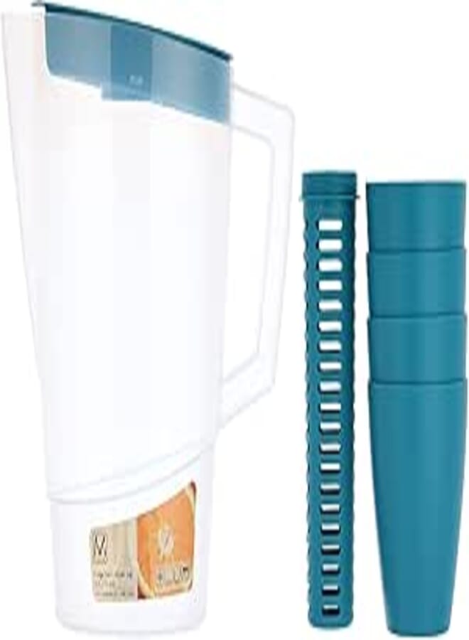 M-DESIGN Jug with Infuser + 4 Cups - Plastic Teal