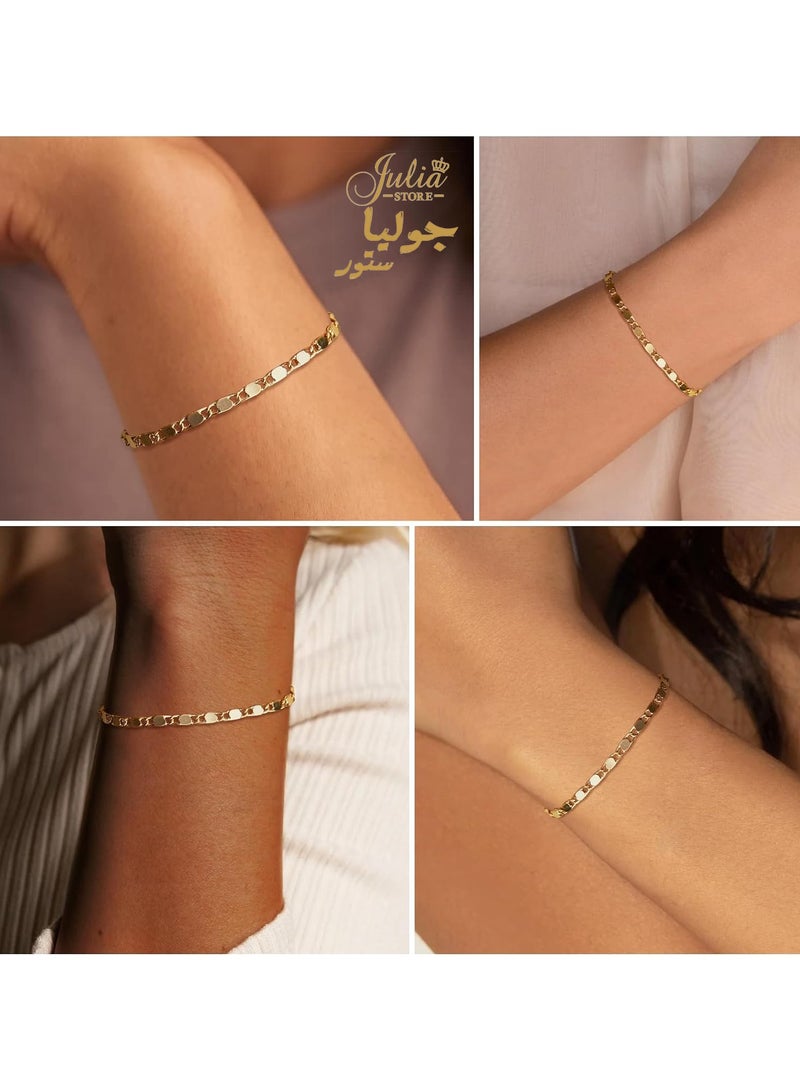 جوليا ستور أساور مطلية بالذهب 18 قيراط للنساء، مجموعة أساور أنيقة مطلية بالذهب الحقيقي للنساء، أساور قابلة للتكديس مقاومة للماء للنساء على شكل مرآة من متجر جوليا - Image 3