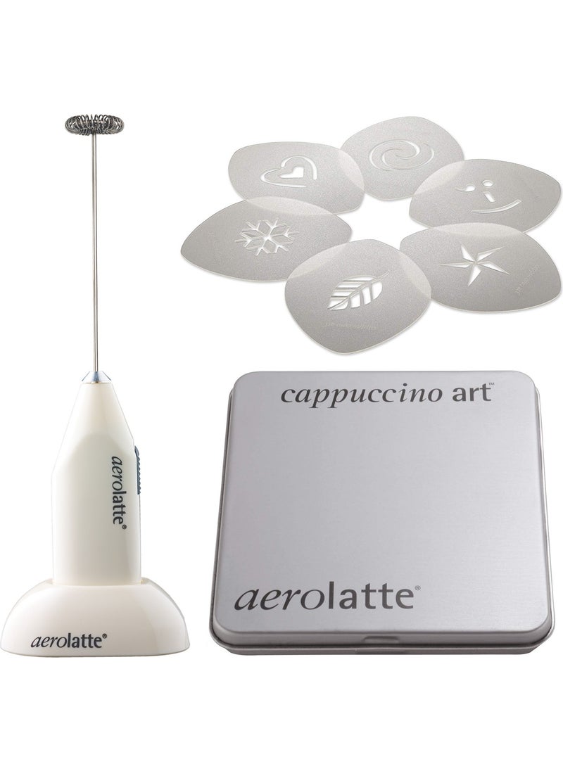 aerolatte Home Barista Kit – Coffee/Milk Frother (Ivory with Stand) and Cappuccino Art  - Image 1