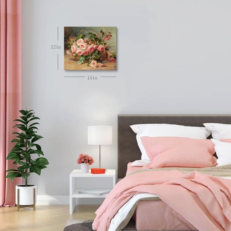 Woxfcart Pink Rose Flower Wall Art, Modern Famous Floral Painting Canvas Print, 15 x 12 inch, Bathroom Powder Room Decor - Image 3