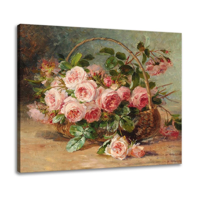 Woxfcart Pink Rose Flower Wall Art, Modern Famous Floral Painting Canvas Print, 15 x 12 inch, Bathroom Powder Room Decor - Image 2