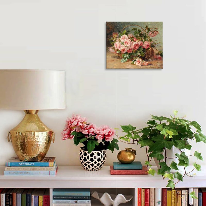 Woxfcart Pink Rose Flower Wall Art, Modern Famous Floral Painting Canvas Print, 15 x 12 inch, Bathroom Powder Room Decor - Image 5