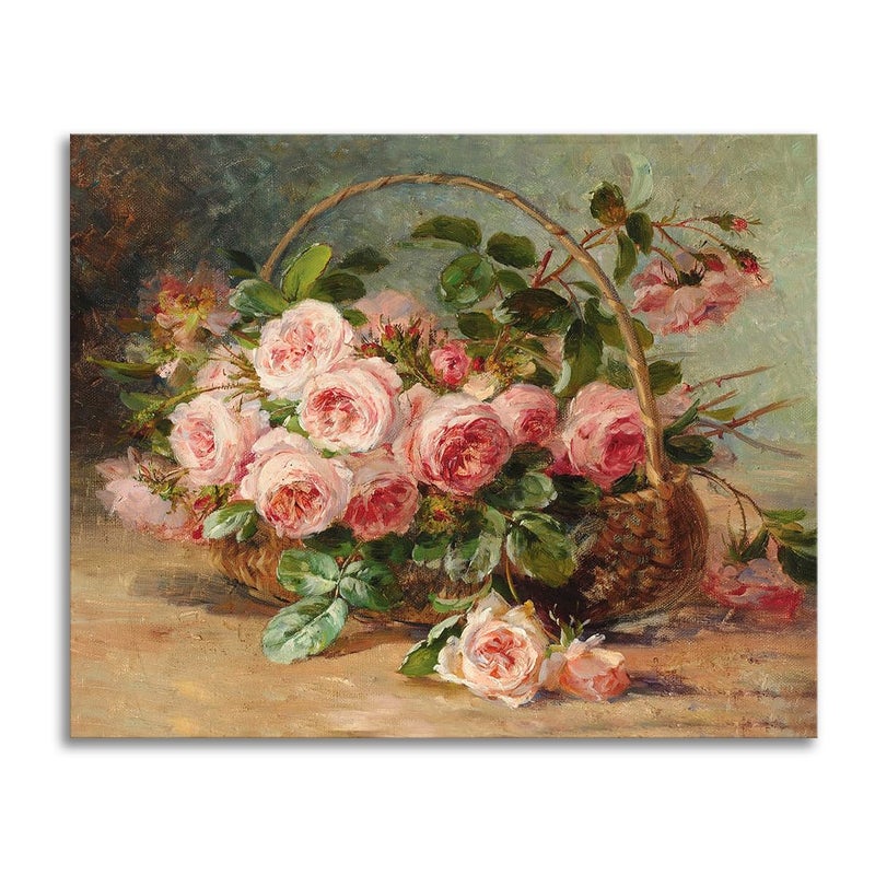 Woxfcart Pink Rose Flower Wall Art, Modern Famous Floral Painting Canvas Print, 15 x 12 inch, Bathroom Powder Room Decor - Image 1