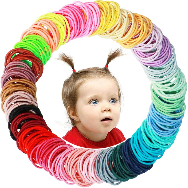 WillingTee 400PCS Multicolor Hair Ties, No Crease Elastic Ponytail Holders, 2CM Finger Hair Accessories for Girls - Image 1
