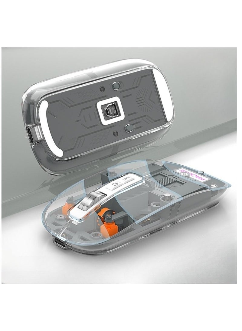 Silent Tri-Mode Bluetooth Mouse USB C Rechargeable Full Transparent Portable Design for Laptops Grey - Image 1