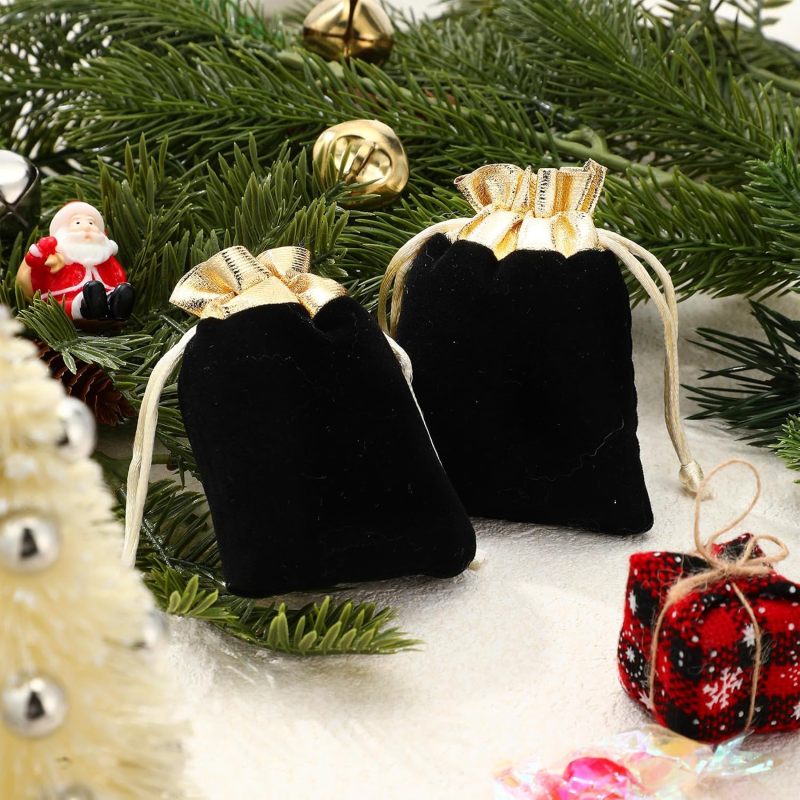 Mini Velvet Drawstring Bags: 2.76 X 3.54 Inch Black Pouches With Gold-Tone Drawstring - Secure Storage Bulk 100 Pack For Wedding Party Favor, Jewelry Gift And Event Organizing - Image 5