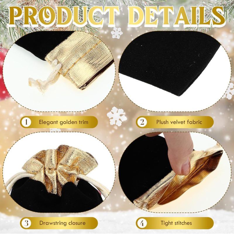 Mini Velvet Drawstring Bags: 2.76 X 3.54 Inch Black Pouches With Gold-Tone Drawstring - Secure Storage Bulk 100 Pack For Wedding Party Favor, Jewelry Gift And Event Organizing - Image 3