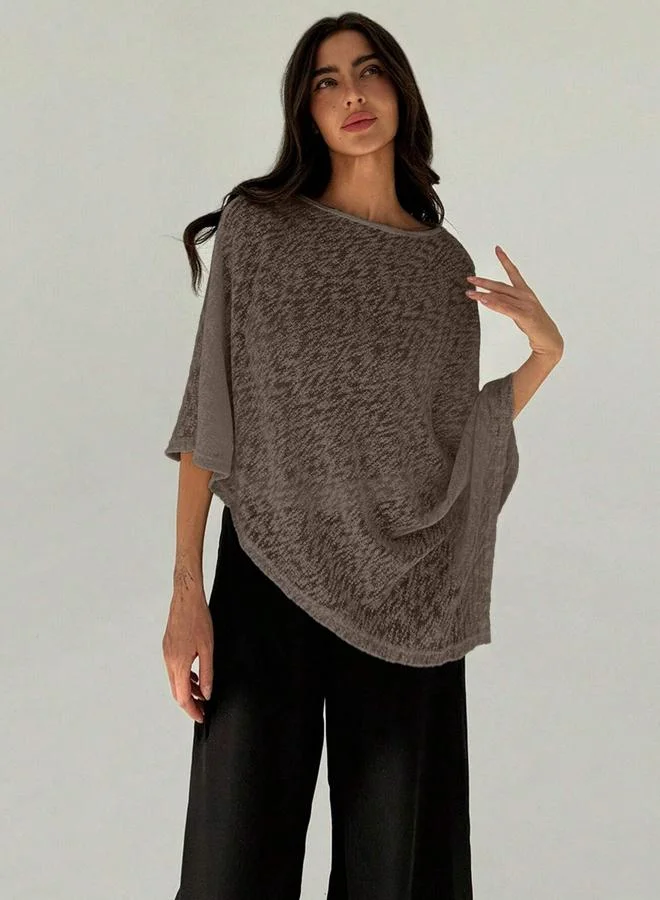 Take Two Women Solid Textured Round Neck Cape Top